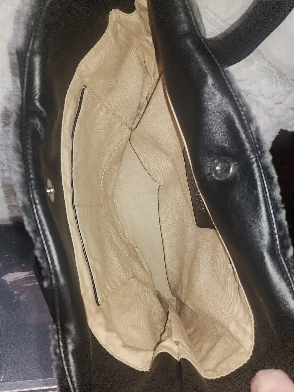 Lisa Conte Italy Black Lambskin & Pebbled Leather tote Featuring Shearling Fur